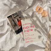 Retro handgeschreven kleurrijke moderne unieke bru kaart