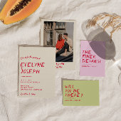 Retro handgeschreven kleurrijke moderne unieke bru kaart