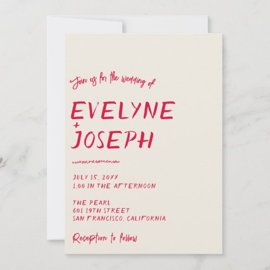 Retro handgeschreven kleurrijke moderne unieke bru kaart (Voorkant)