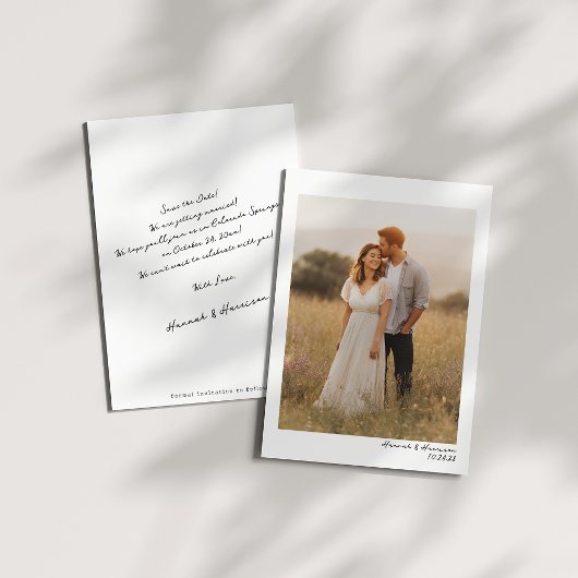 Retro handgeschreven minimalistische foto bruiloft save the date