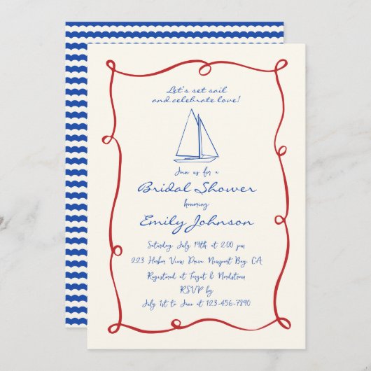 Retro handgeschreven nautische zeilboot Vrijgezell Kaart (Voorkant / Achterkant)