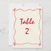 Retro Handgeschreven Rood Trouwtafel Nummer Kaart (Voorkant)