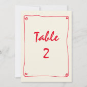 Retro Handgeschreven Rood Trouwtafel Nummer Kaart (Voorkant)