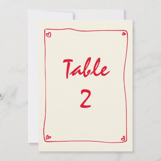 Retro Handgeschreven Rood Trouwtafel Nummer Kaart (Voorkant)