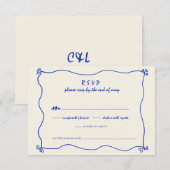 Retro Handgeschreven Whimsical Blauwe Huwelijk RSVP Kaartje (Voorkant / Achterkant)