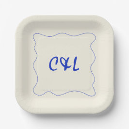 Retro Handgeschreven Whimsical Blue Bruiloft Papieren Bordje