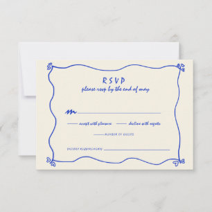 Retro Handgeschreven Whimsical Blue Bruiloft RSVP Kaartje