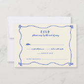 Retro Handgeschreven Whimsical Blue Bruiloft RSVP Kaartje (Voorkant)