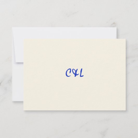 Retro Handgeschreven Whimsical Blue Bruiloft RSVP Kaartje (Achterkant)