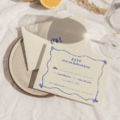 Retro Handgeschreven Whimsical Blue Bruiloft RSVP Kaartje