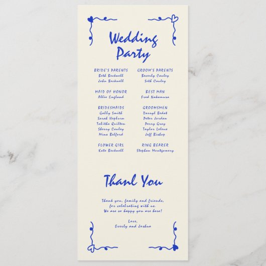 Retro Handgeschreven Whimsical Blue Flat Programma Programmakaart (Achterkant)