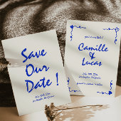 Retro Handgeschreven Whimsical Blue Sla de data op Kaart