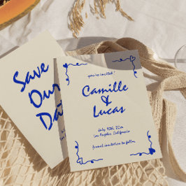 Retro Handgeschreven Whimsical Blue Sla de data op Kaart