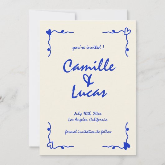 Retro Handgeschreven Whimsical Blue Sla de data op Kaart (Voorkant)