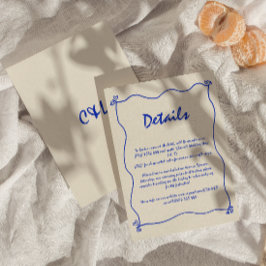 Retro Handgeschreven Whimsical Blue Wedding Detail Informatiekaartje