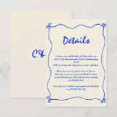 Retro Handgeschreven Whimsical Blue Wedding Detail Informatiekaartje (Voorkant / Achterkant)