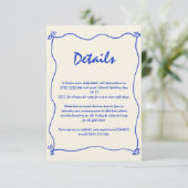 Retro Handgeschreven Whimsical Blue Wedding Detail Informatiekaartje (Staand voorkant)