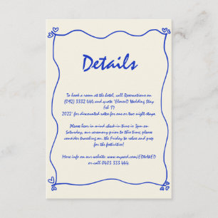Retro Handgeschreven Whimsical Blue Wedding Detail Informatiekaartje