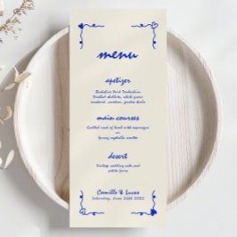 Retro Handgeschreven Whimsical Blue Wedding Menu