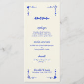 Retro Handgeschreven Whimsical Blue Wedding Menu (Voorkant)