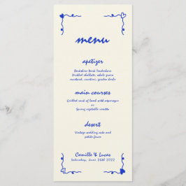 Retro Handgeschreven Whimsical Blue Wedding Menu