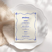 Retro Handgeschreven Whimsical Blue Wedding Menu Kaart