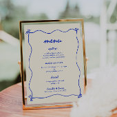 Retro Handgeschreven Whimsical Blue Wedding Menu Kaart