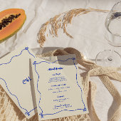 Retro Handgeschreven Whimsical Blue Wedding Menu Kaart