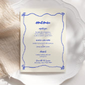 Retro Handgeschreven Whimsical Blue Wedding Menu Kaart