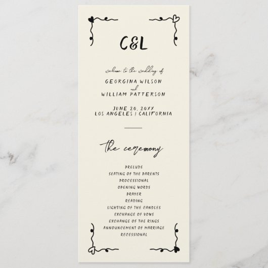 Retro Handgeschreven Whimsical Flat Programma Programmakaart (Voorkant)