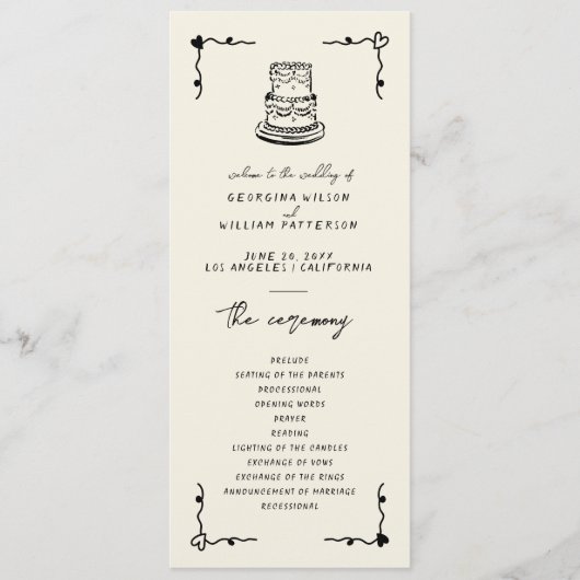 Retro Handgeschreven Whimsical Flat Programma Programmakaart (Voorkant)