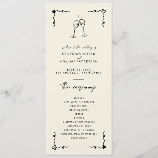 Retro Handgeschreven Whimsical Flat Programma Programmakaart (Voorkant)