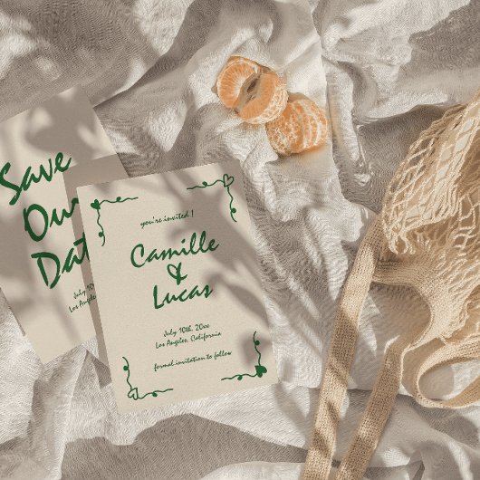 Retro Handgeschreven Whimsical Green Bewaar de dat Kaart