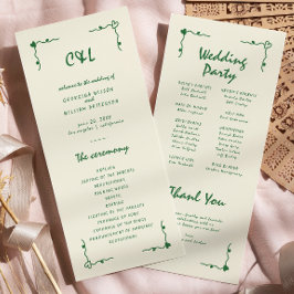 Retro Handgeschreven Whimsical Green Flat Programm Programmakaart