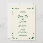 Retro Handgeschreven Whimsical Groene Bruiloft Kaart (Voorkant)