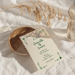 Retro Handgeschreven Whimsical Groene Bruiloft Kaart