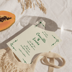 Retro Handgeschreven Whimsical Groene Bruiloft Kaart