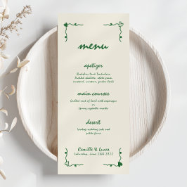 Retro Handgeschreven Whimsical Groene Bruiloft Men Menu
