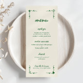 Retro Handgeschreven Whimsical Groene Bruiloft Men Menu