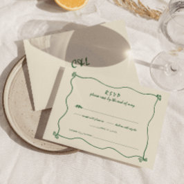Retro Handgeschreven Whimsical Groene Bruiloft RSVP Kaartje