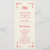 Retro Handgeschreven Whimsical Red Flat Programma Programmakaart (Voorkant)