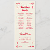 Retro Handgeschreven Whimsical Red Flat Programma Programmakaart (Achterkant)