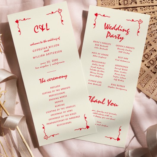 Retro Handgeschreven Whimsical Red Flat Programma Programmakaart