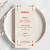 Retro Handgeschreven Whimsical Rood Bruiloft Menu