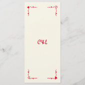 Retro Handgeschreven Whimsical Rood Bruiloft Menu (Achterkant)