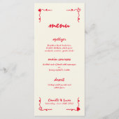 Retro Handgeschreven Whimsical Rood Bruiloft Menu (Voorkant)