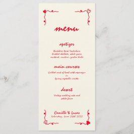 Retro Handgeschreven Whimsical Rood Bruiloft Menu