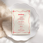 Retro Handgeschreven Whimsical Rood Bruiloft Menu Kaart