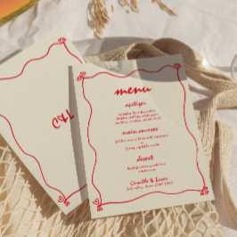 Retro Handgeschreven Whimsical Rood Bruiloft Menu Kaart