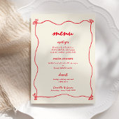 Retro Handgeschreven Whimsical Rood Bruiloft Menu Kaart